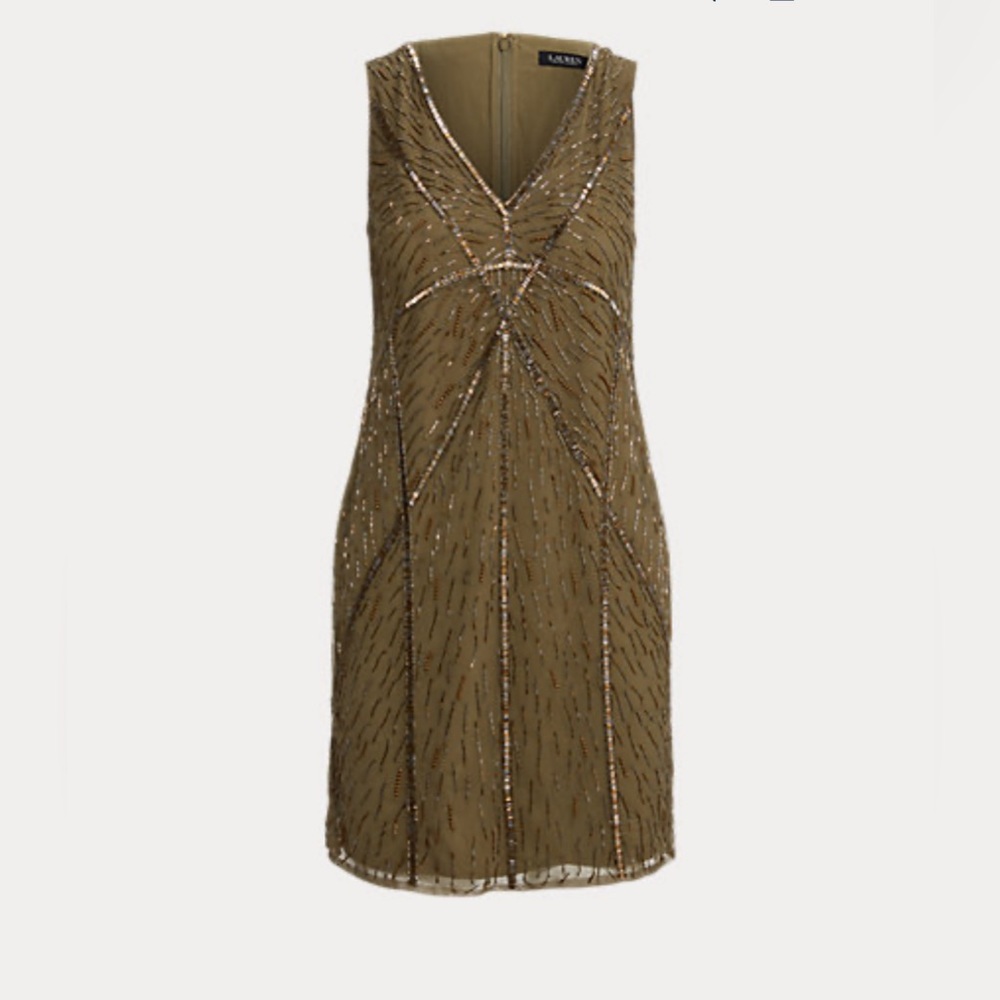 NEW RALPH LAUREN Beaded Tulle Cocktail Dress SIZE 12